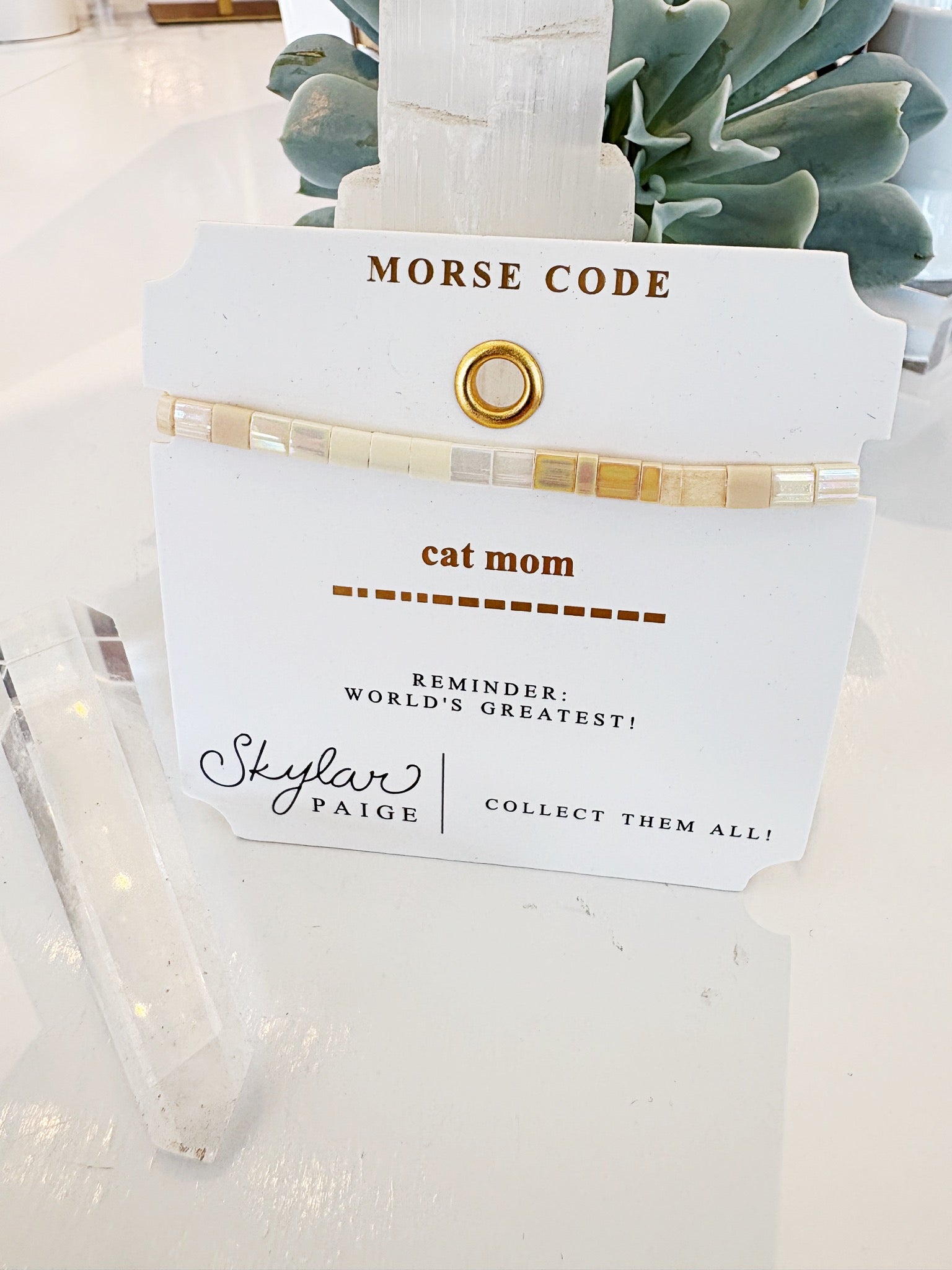 CAT MOM Morse Code Bracelet {Neutral/Gold}