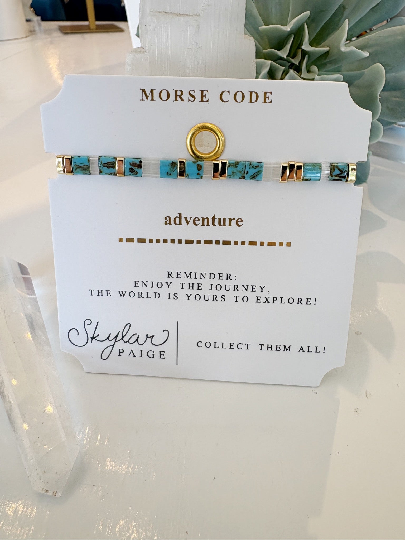 ADVENTURE Morse Code Bracelet {Turquoise/White/Gold}