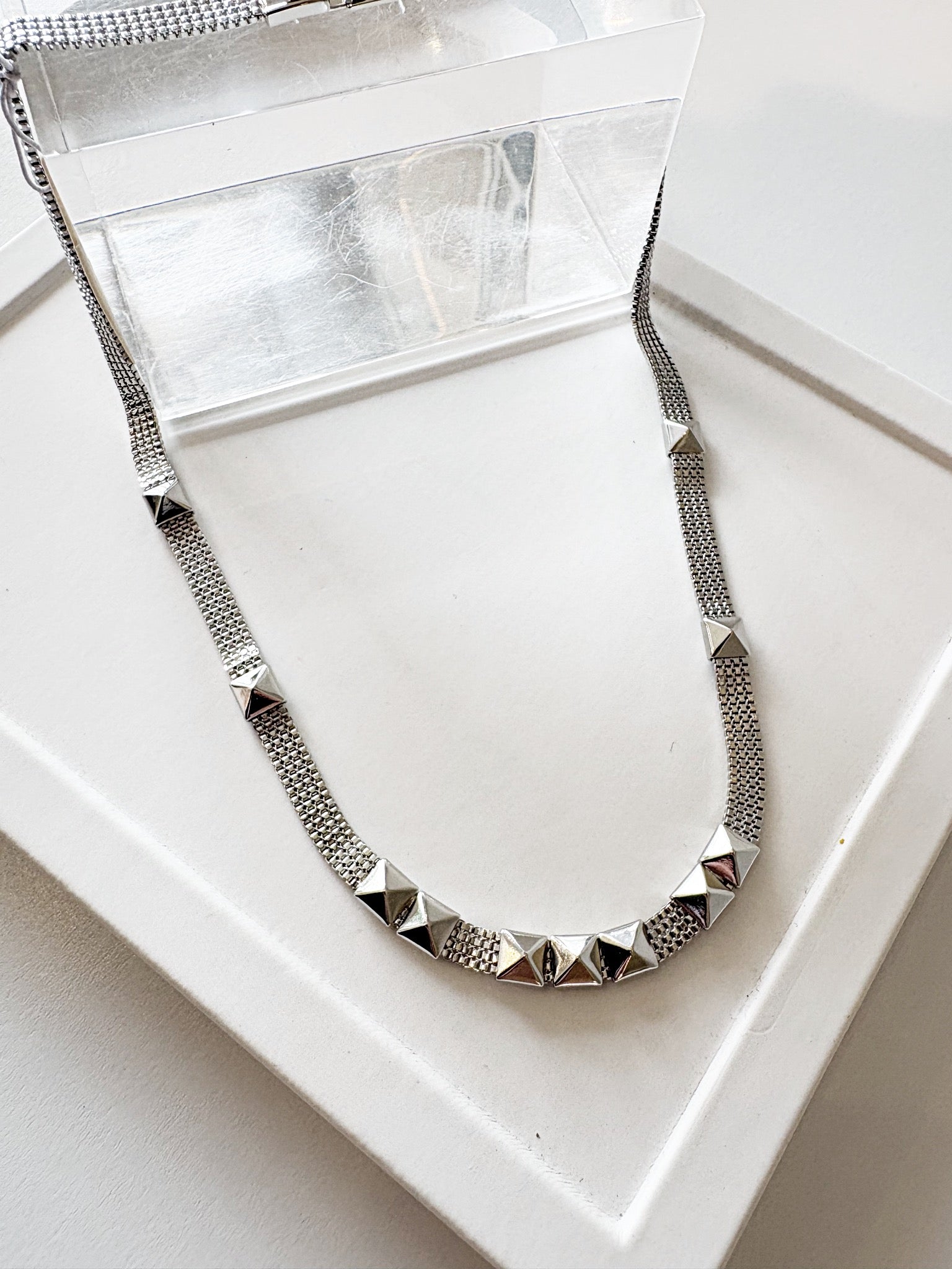 Studded Mesh Necklace {Silver}