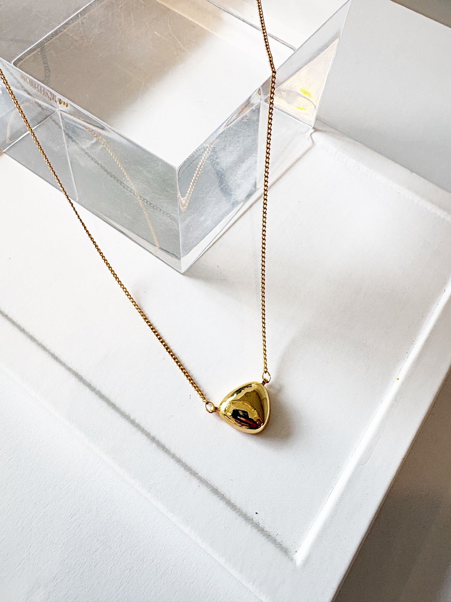 Puffy Triangle Station Necklace {Gold}
