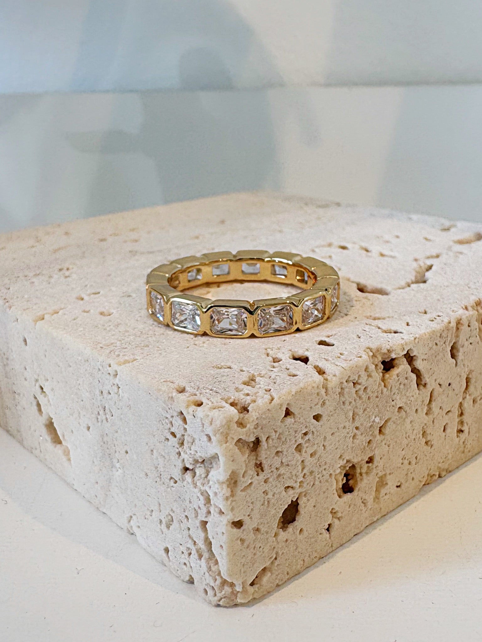 Bezel Emerald Cut Eternity Band {Gold}