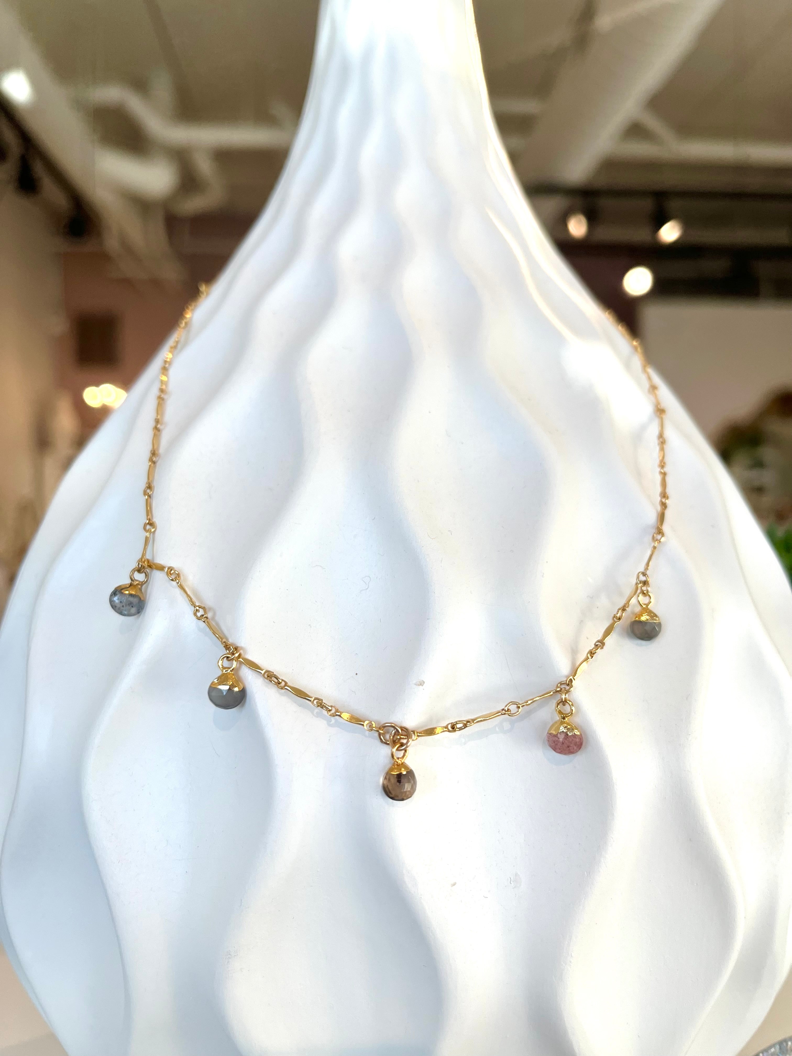 Stone Bar and Link Chain Necklace {Gold}