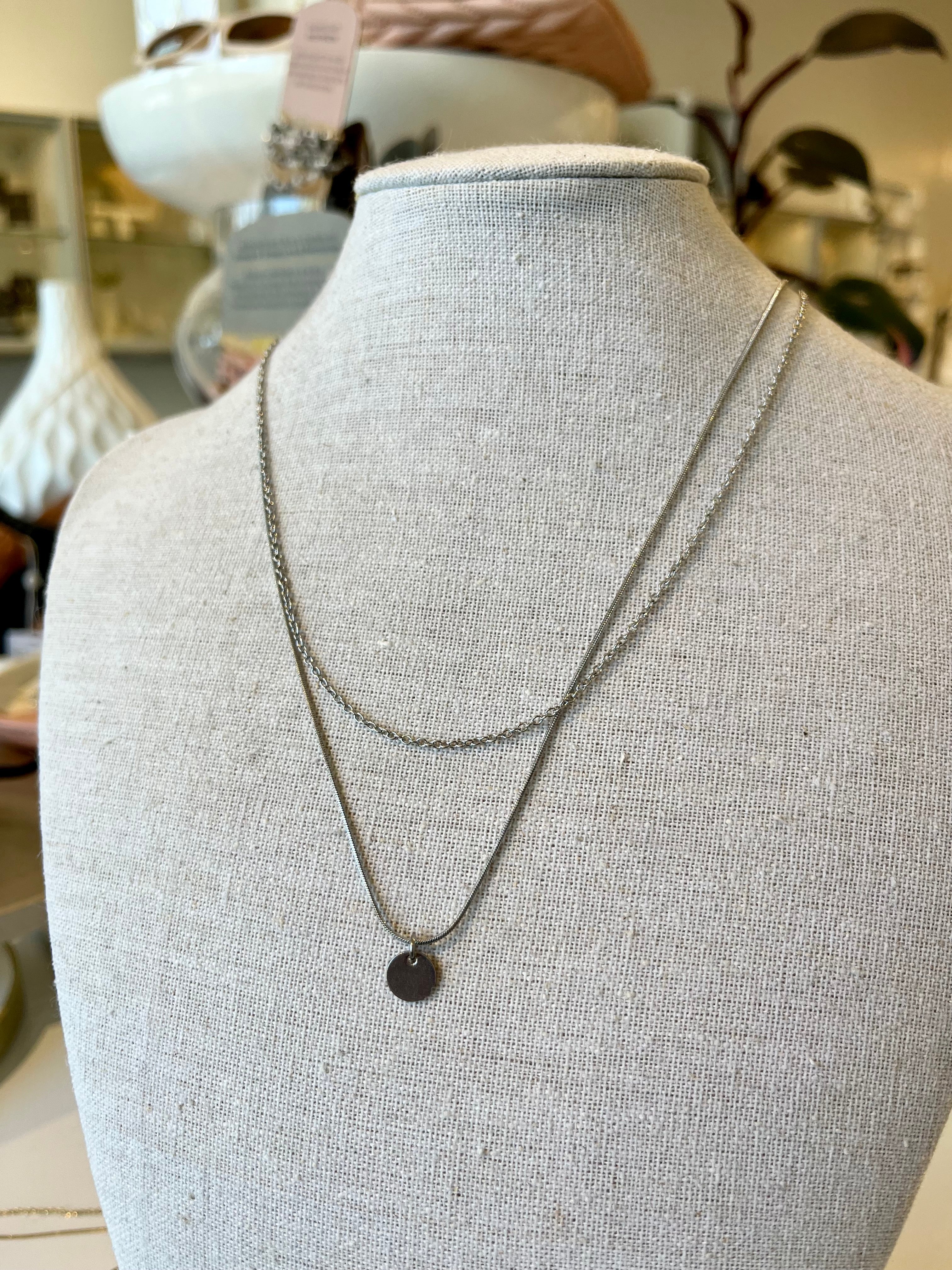 Dainty Coin Layered Necklace {Silver}