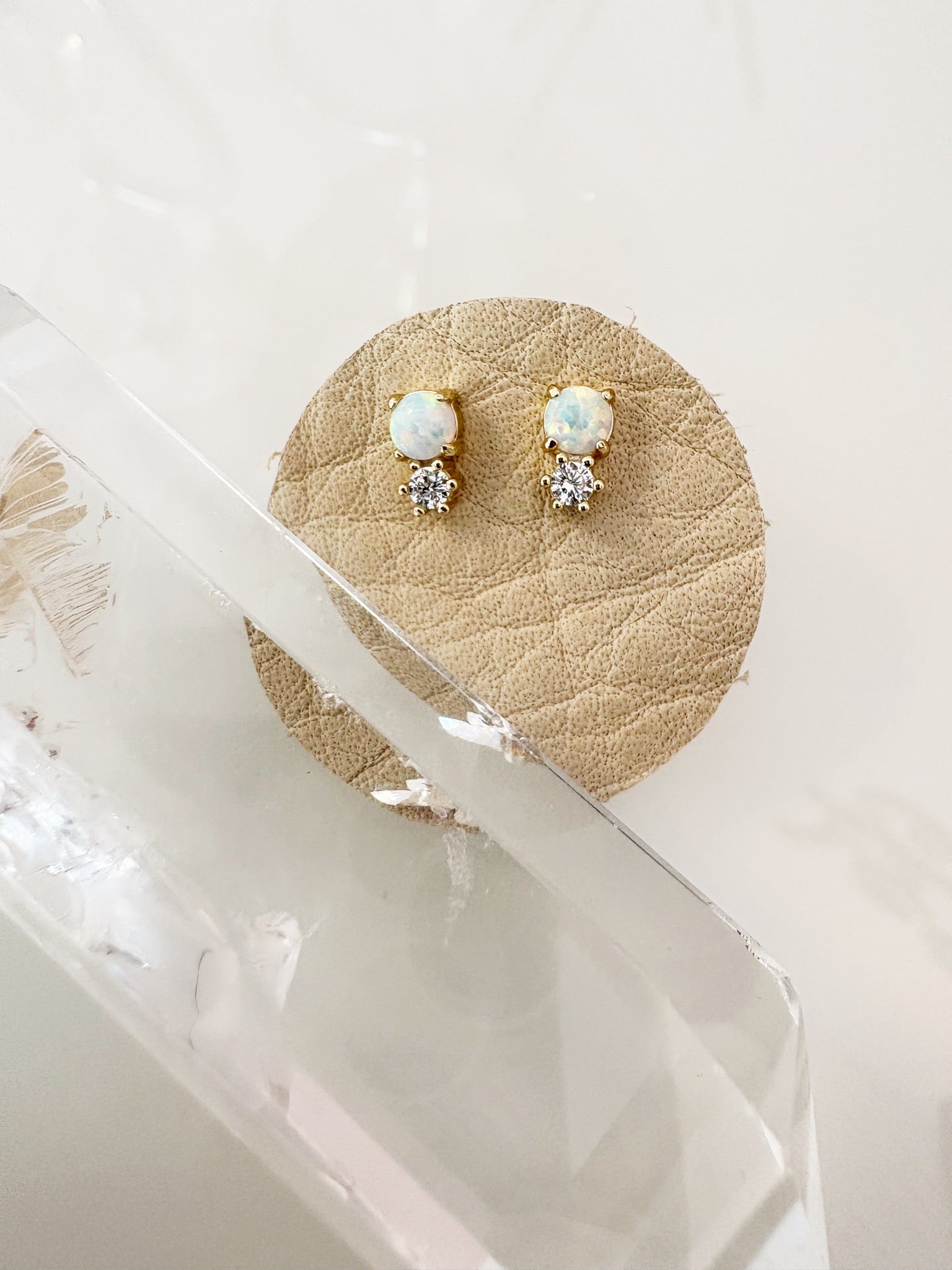 Prong-Set Opal Sparkle Drop Stud Earring {Gold}