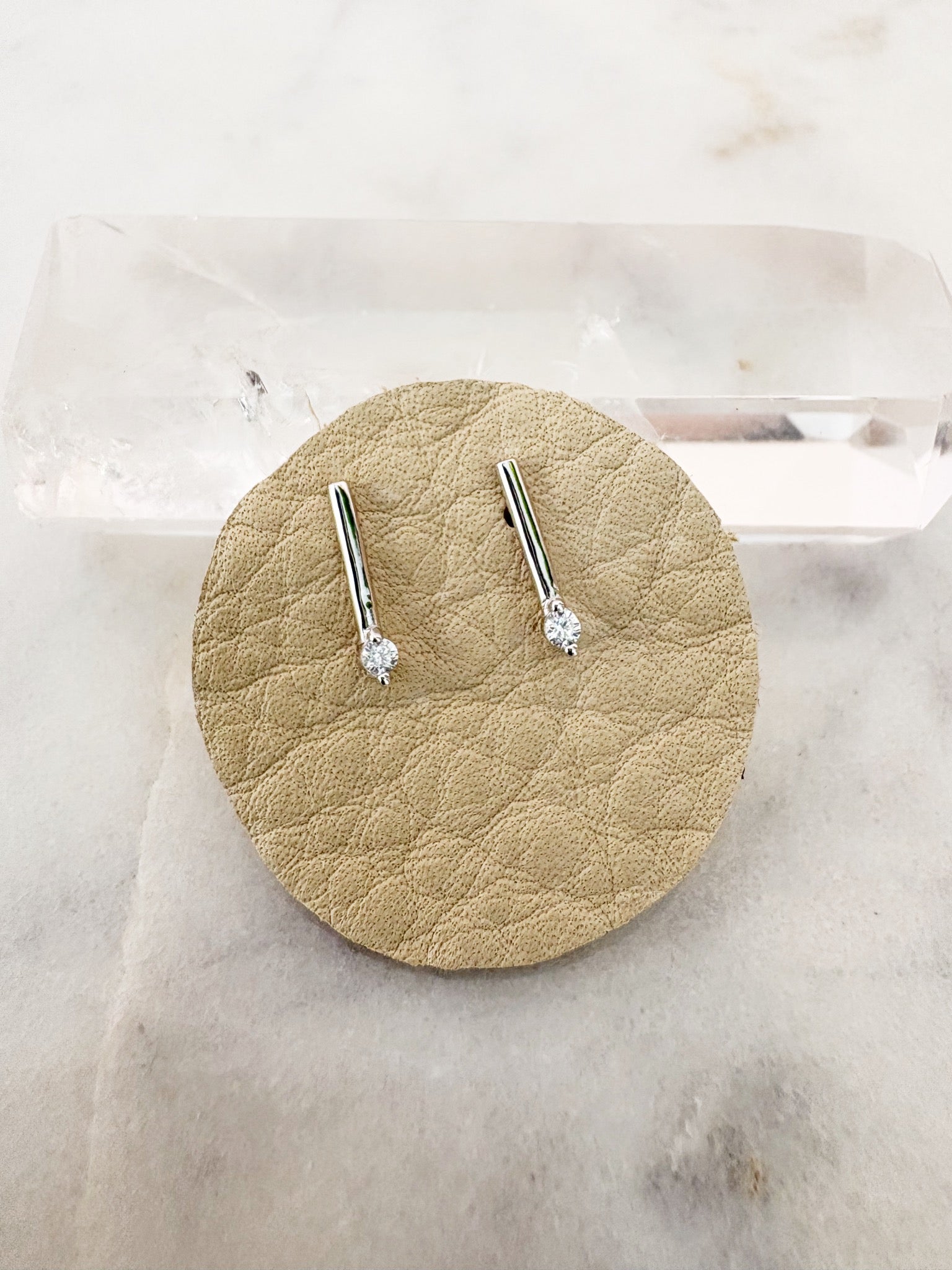 Sparkle Bar Drop Stud Earring {Silver}