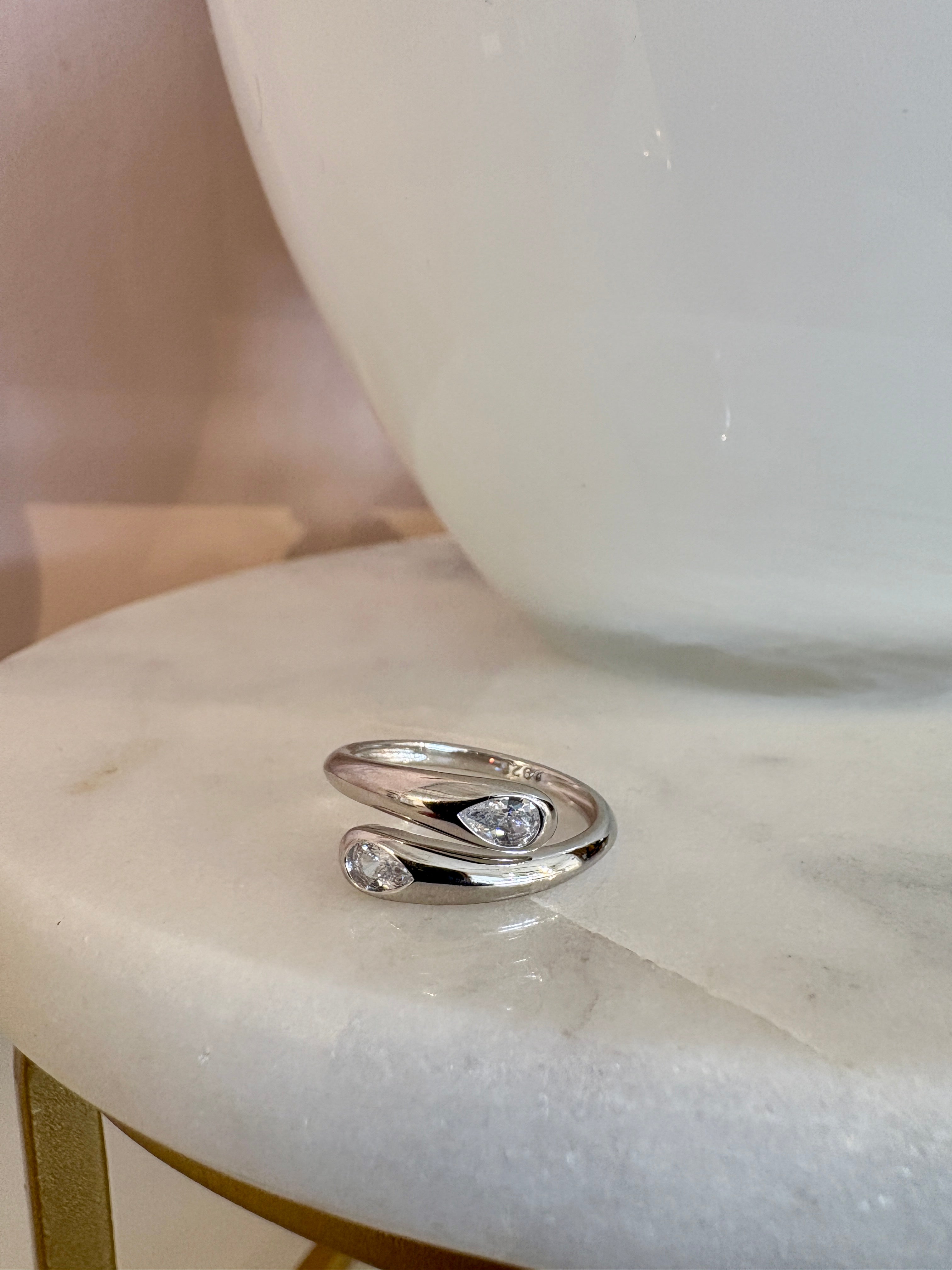 Pear Bypass Ring {Silver}