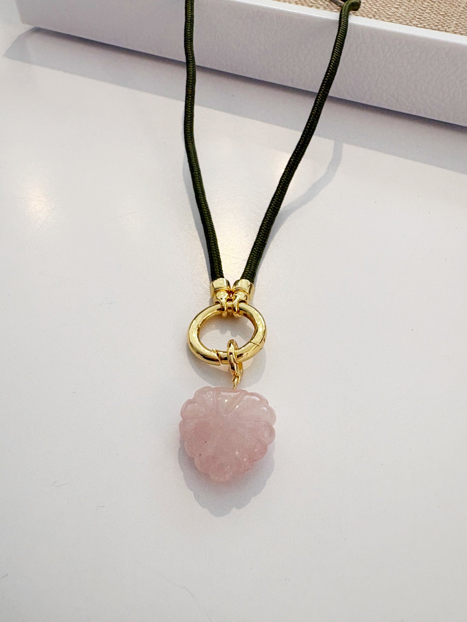 Effie Marbled Heart Charm on Kai Corded Necklace {Gold/Olive}