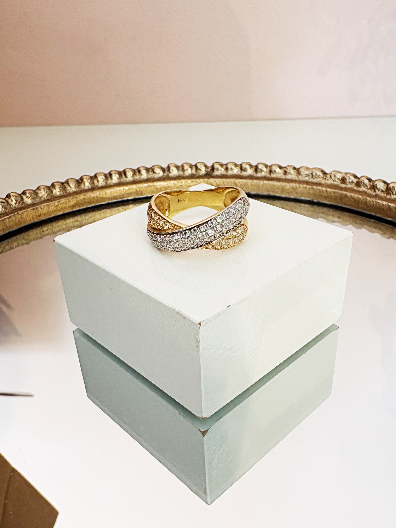 Two-Tone Sparkle Crossover Ring {14kt/Estate}