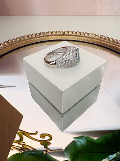 Diamond and Blue Topaz High Profile Ring {Estate/18kt}
