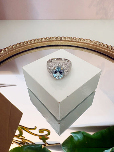 Diamond and Blue Topaz High Profile Ring {Estate/18kt}