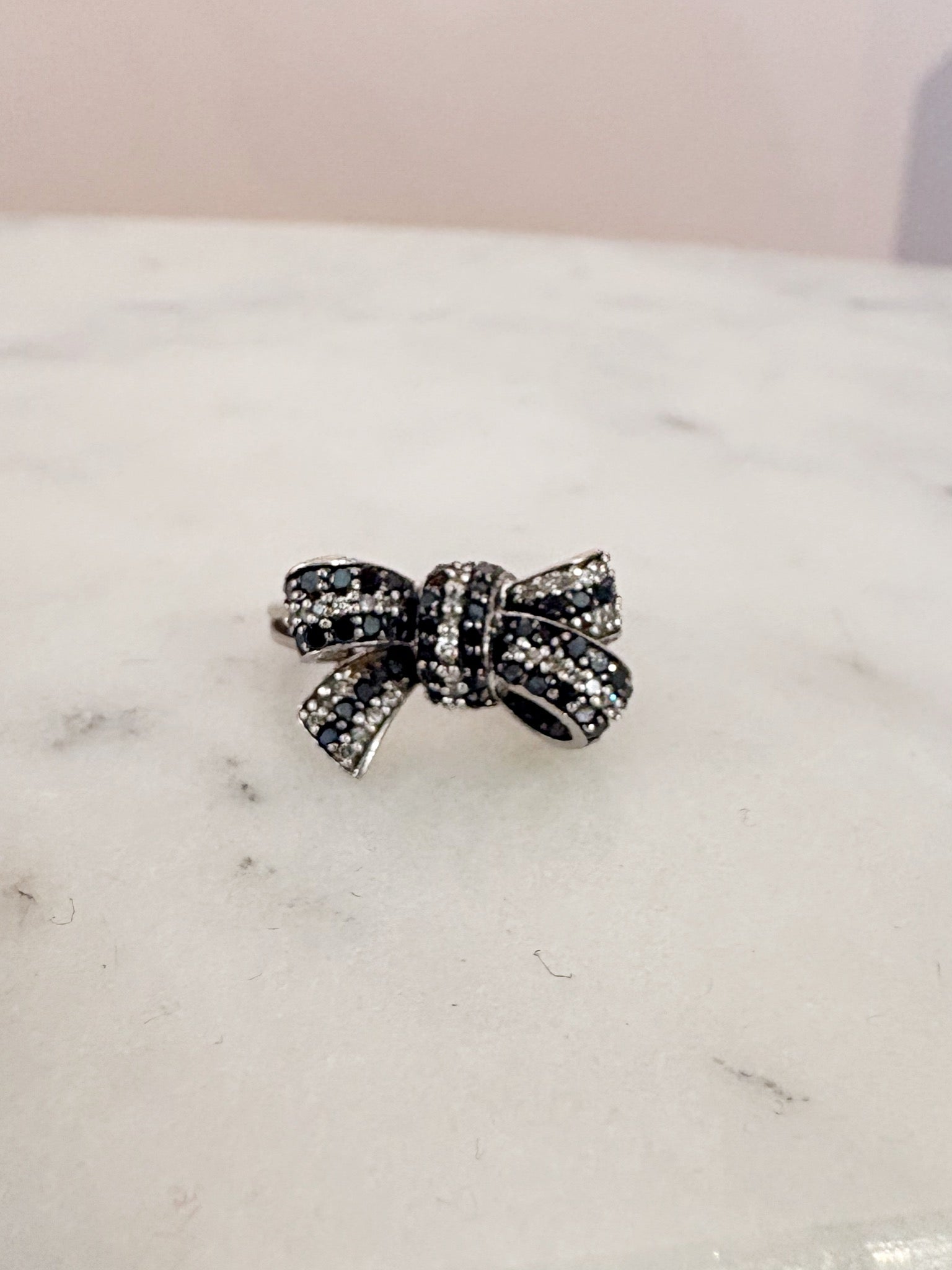 Black and White Diamond Bow Ring {Estate/10kt}