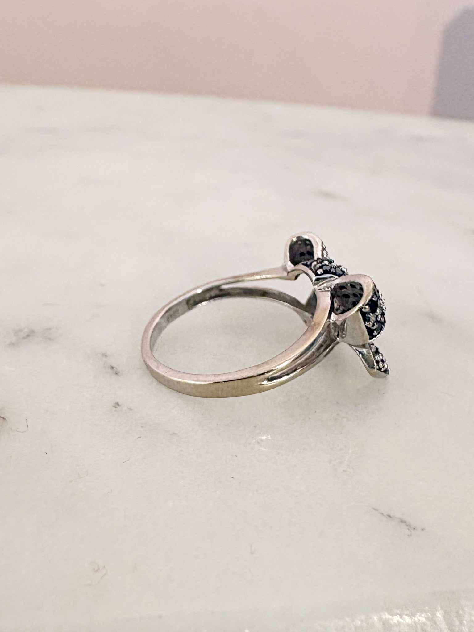 Black and White Diamond Bow Ring {Estate/10kt}