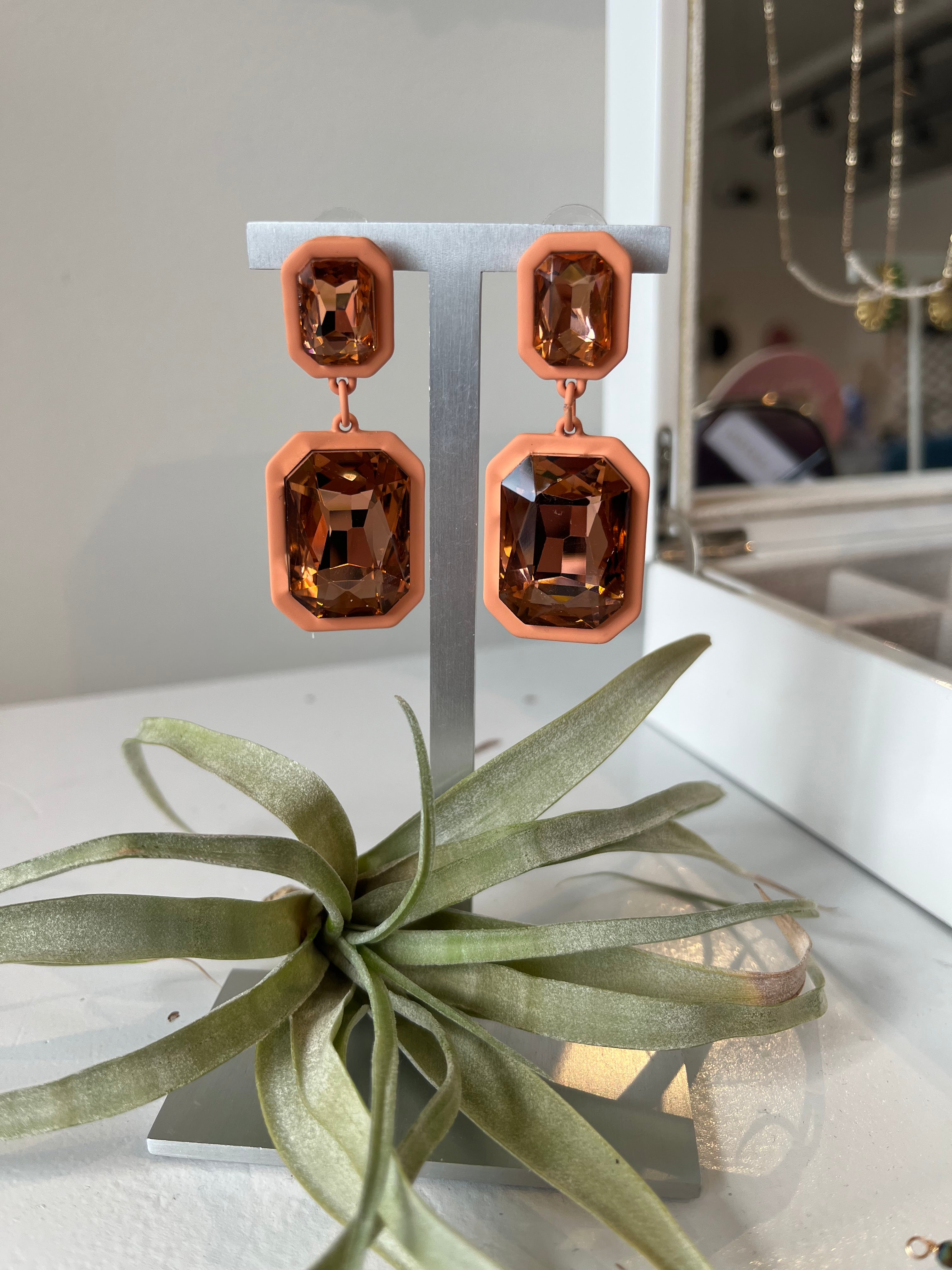 Coated Crystal Drop Earrings