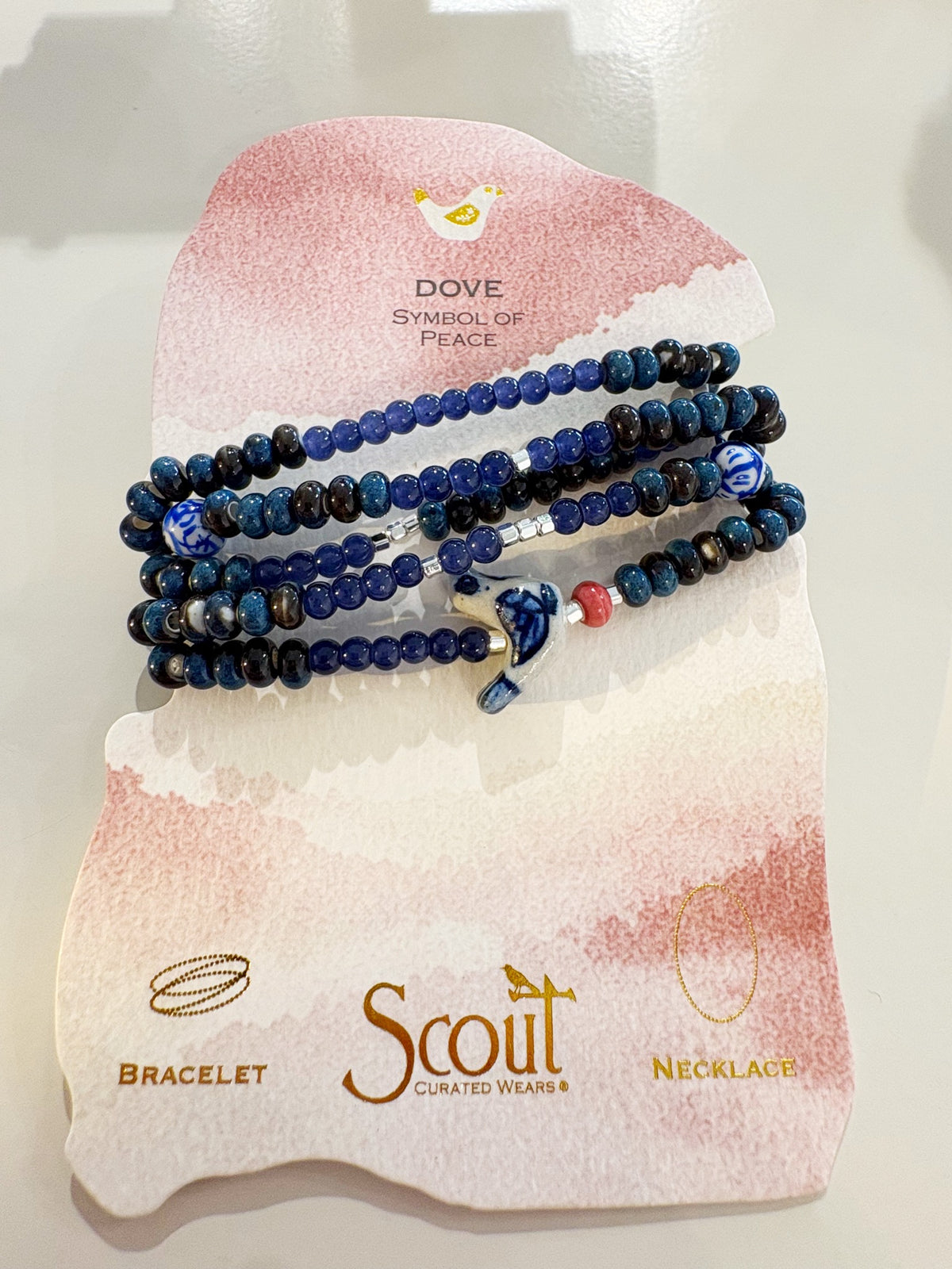 Ceramic Bead Wrap Bracelet/Necklace {Peace/Dove}