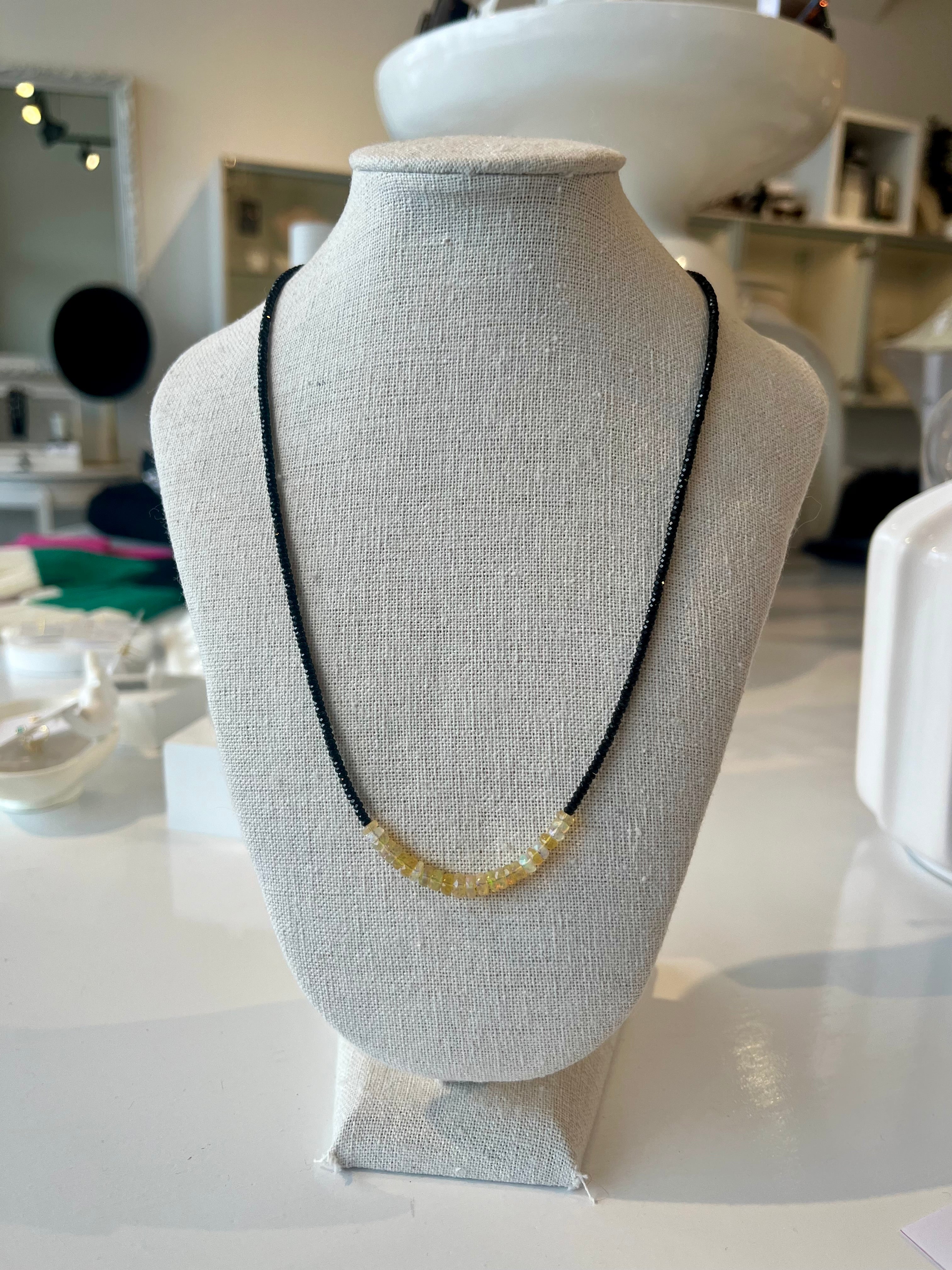 Rondelle Necklace {Black Spinel and Opal/Silver}