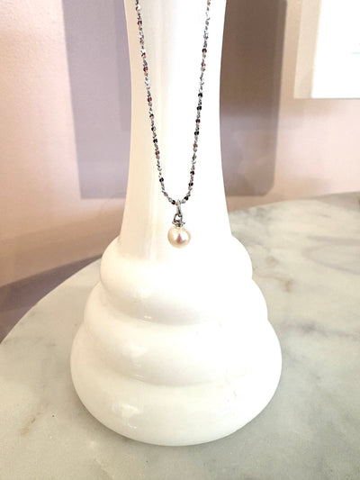 Pearl Sparkle Chain Necklace {Silver}