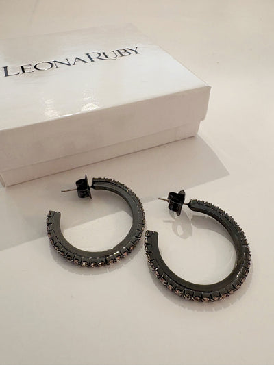 Slim Crystal Hoops {Gunmetal/Smoke}