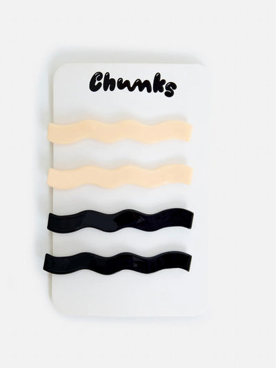 Wavy Slides Hair Clip Set {Cream/Black}