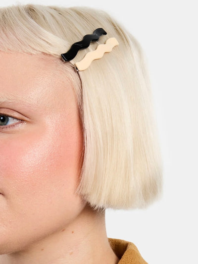 Wavy Slides Hair Clip Set {Cream/Black}