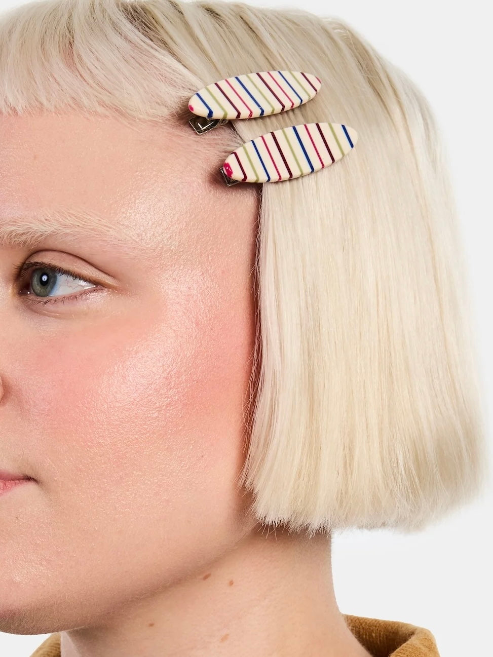 Allie Hair Clip Set {Oval Vanilla Stripe}