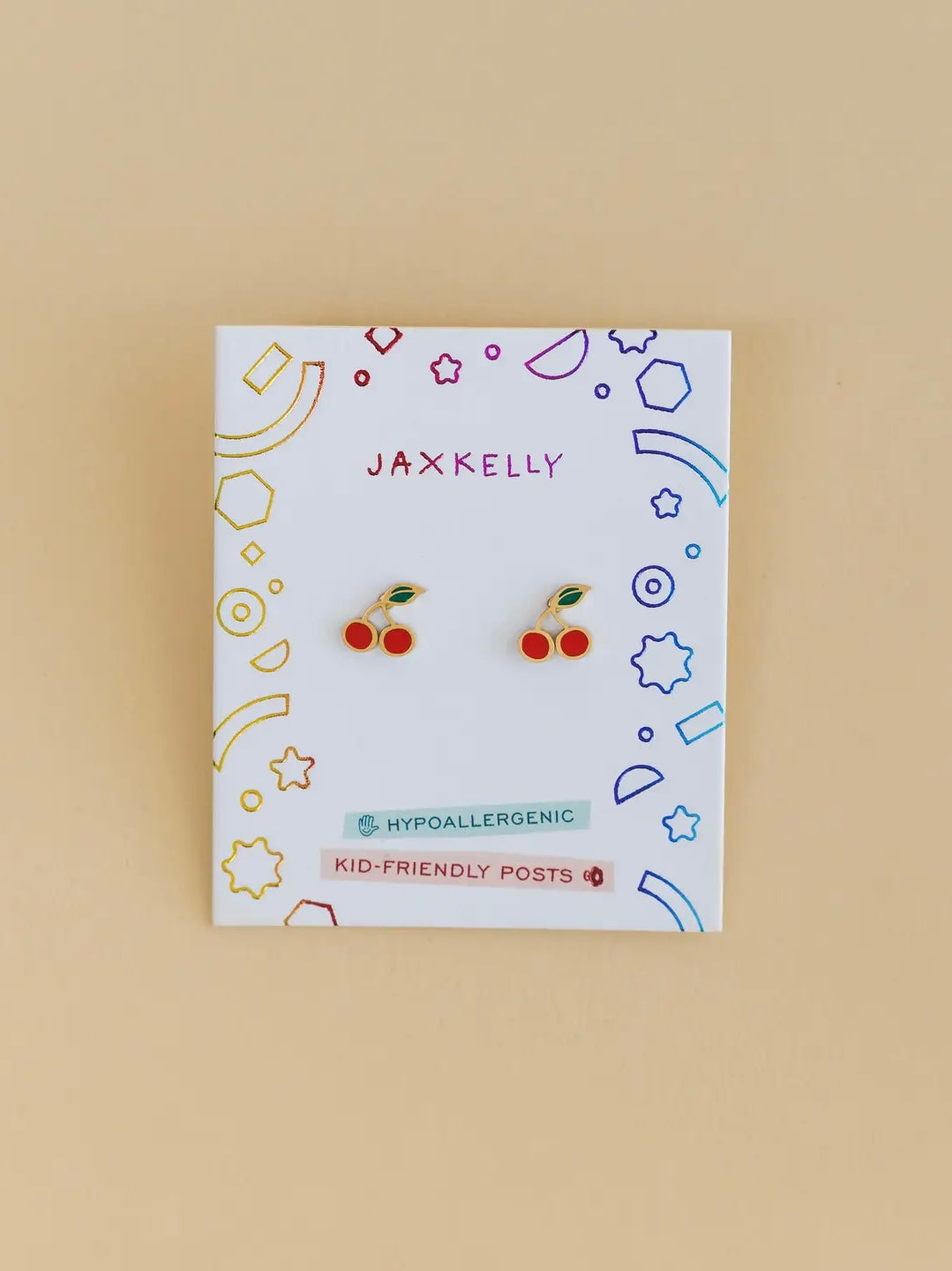 Cherry Enamel Flatback Earrings {Gold}