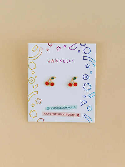 Cherry Enamel Flatback Earrings {Gold}