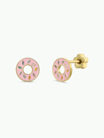Donut Enamel Flatback Earrings {Gold}