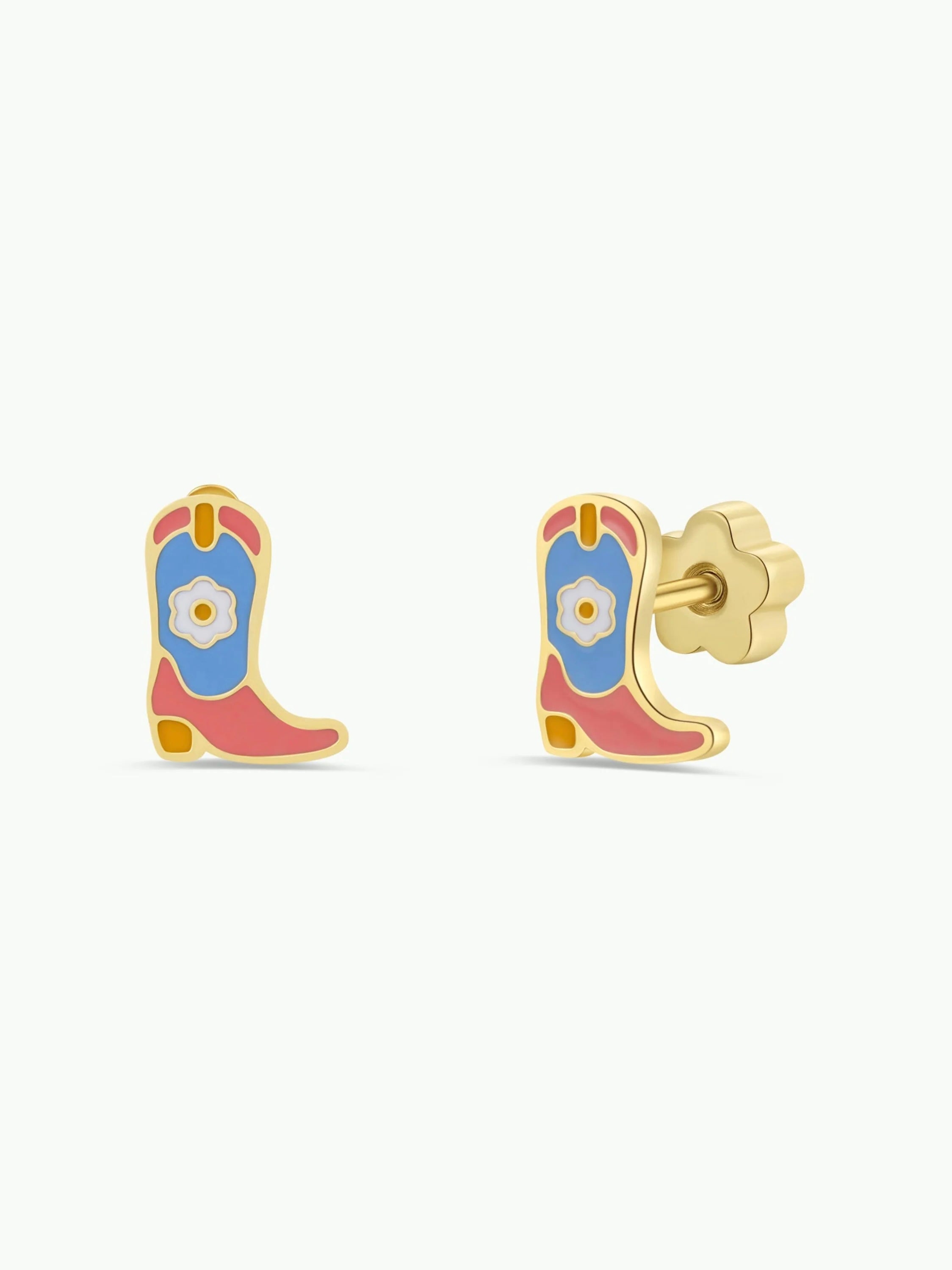 Boot Enamel Flatback Earrings {Gold}