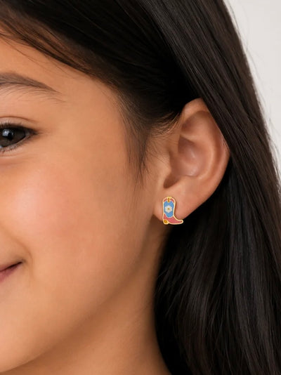 Boot Enamel Flatback Earrings {Gold}