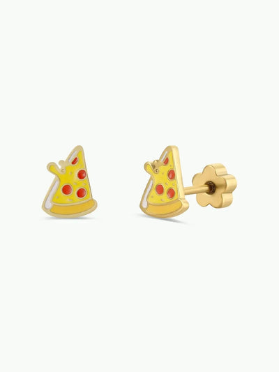 Pizza Enamel Flatback Earring {Gold}