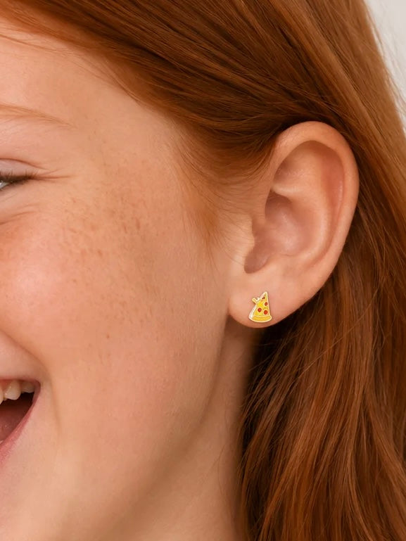 Pizza Enamel Flatback Earring {Gold}