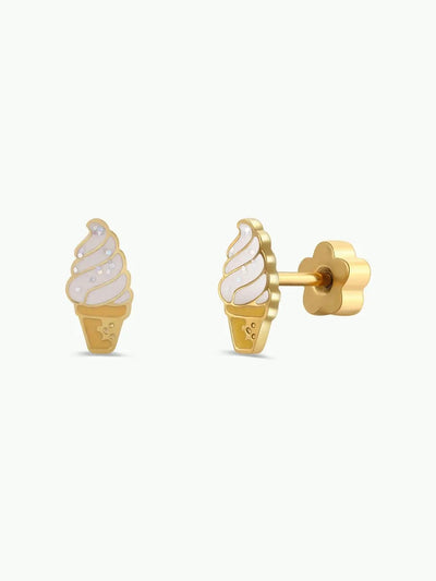 Ice Cream Enamel Flatback Earring {Gold}