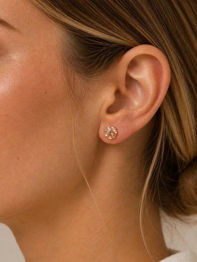 Round Prong-Set Sparkle Post Earring {Gold/Champagne}