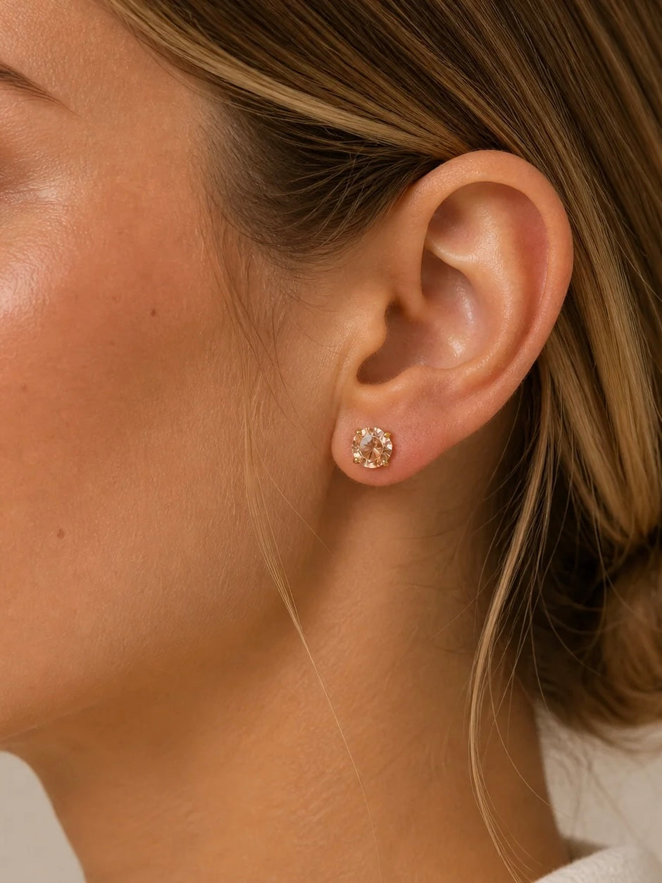 Round Prong-Set Sparkle Post Earring {Gold/Champagne}
