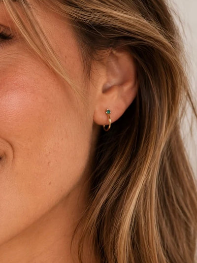 Open Mini Huggie Hoop Earrings {Green/Gold}