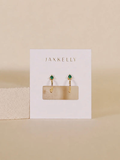 Open Mini Huggie Hoop Earrings {Green/Gold}