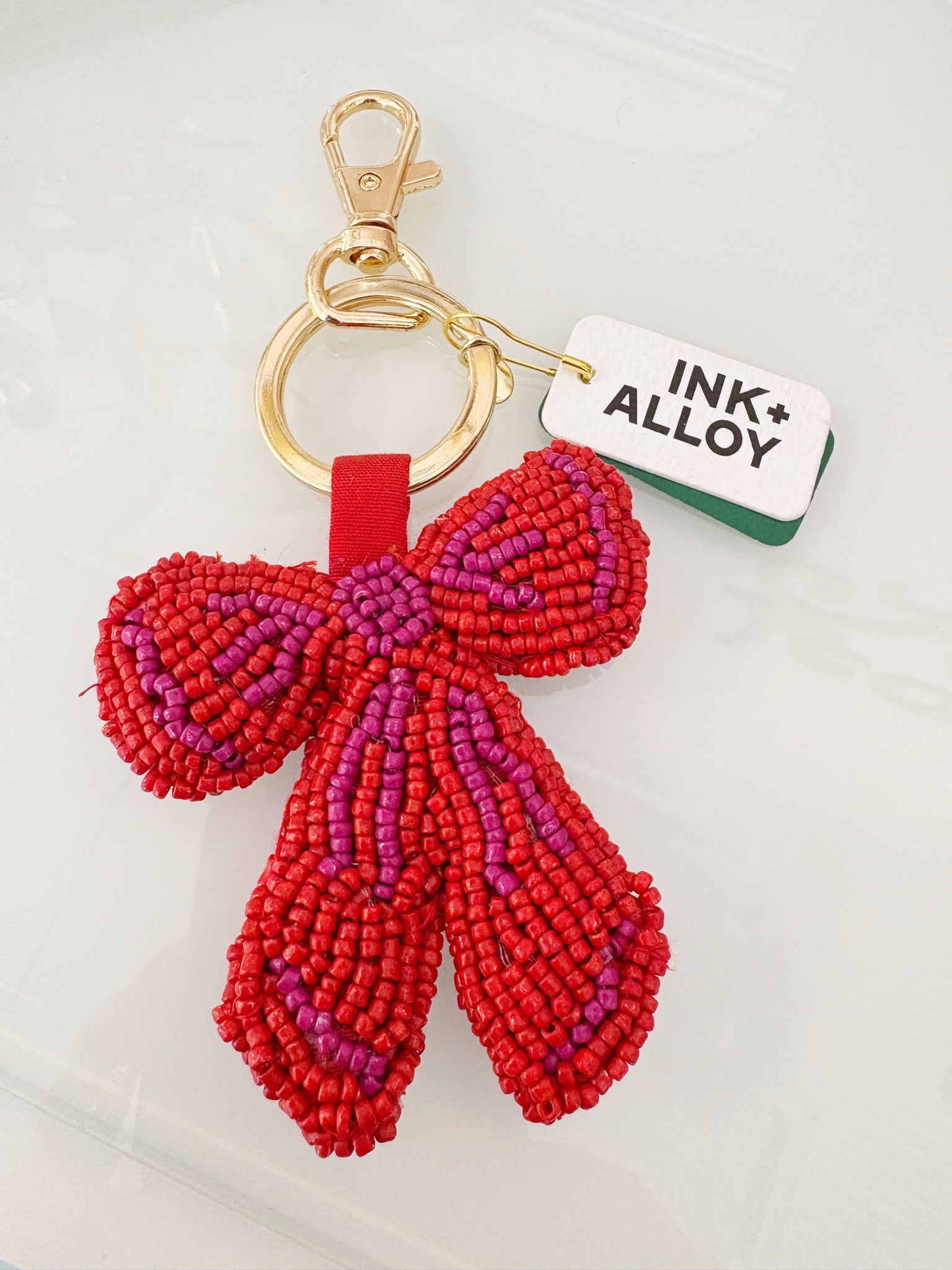 Violet Bow Beaded Bag Charm {Red}