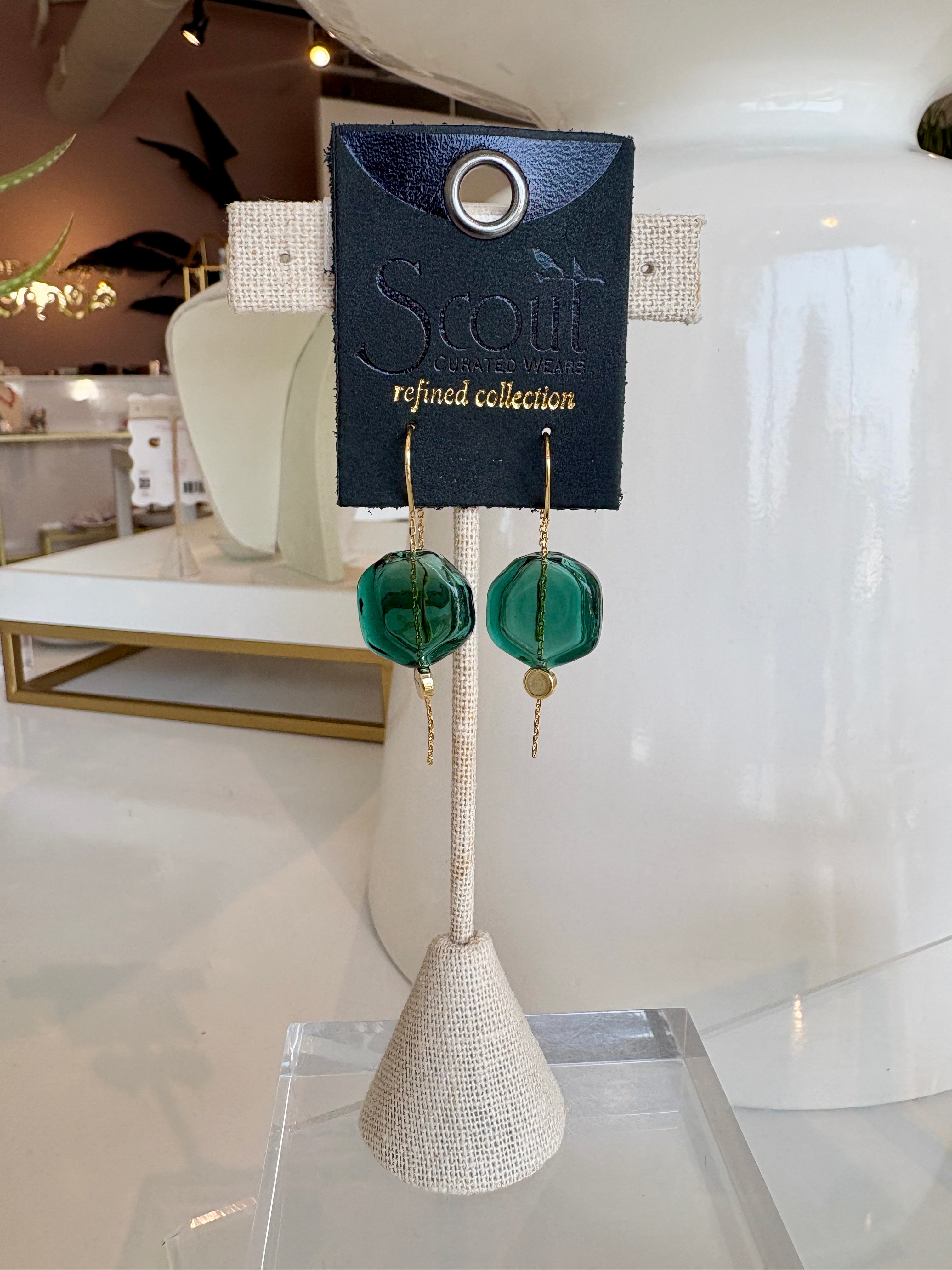 Refined Glass Organic Threader Earring {Gold/Teal}
