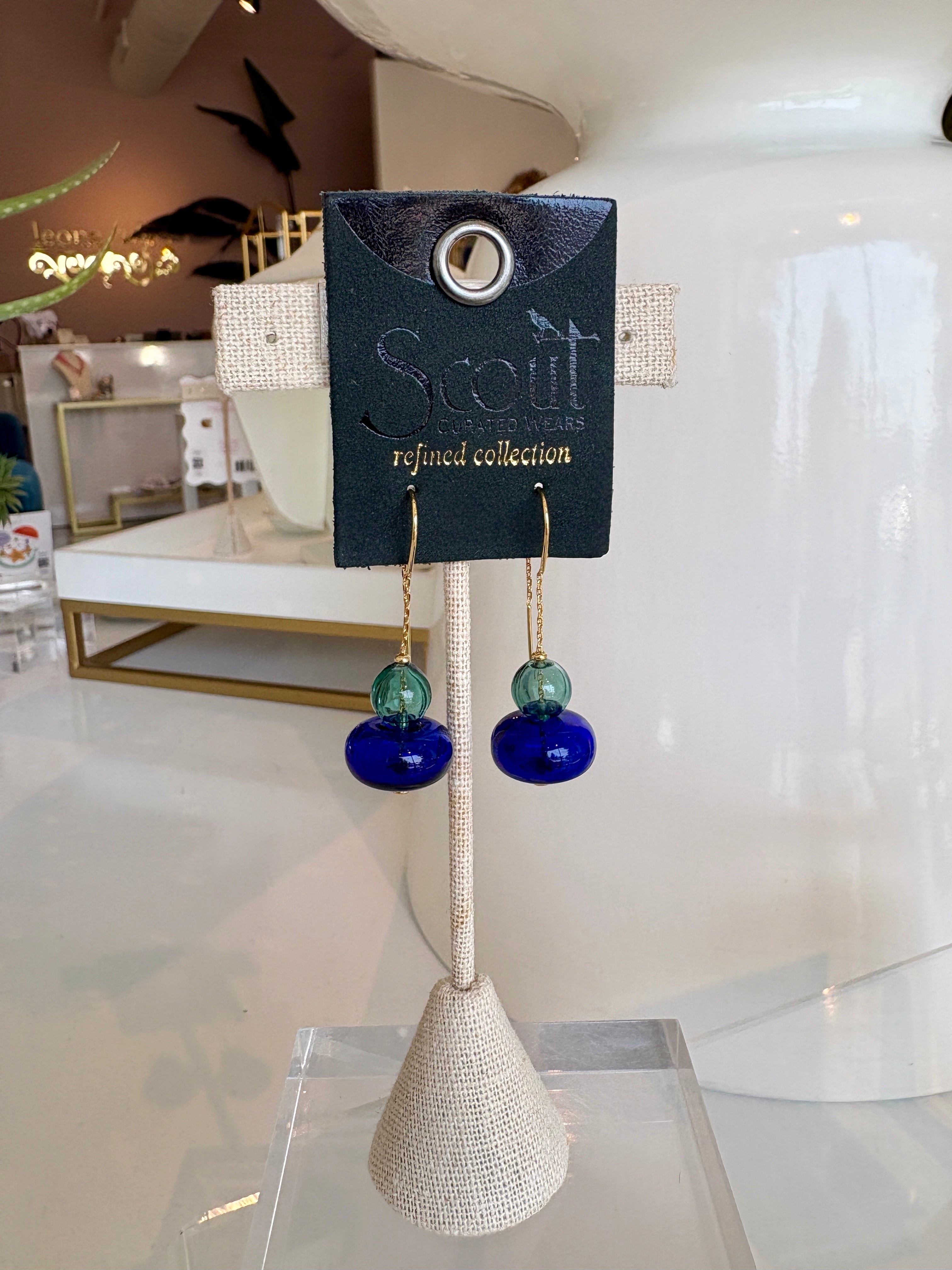Refined Glass Stacked Threader Earrings {Gold/Teal/Blue}