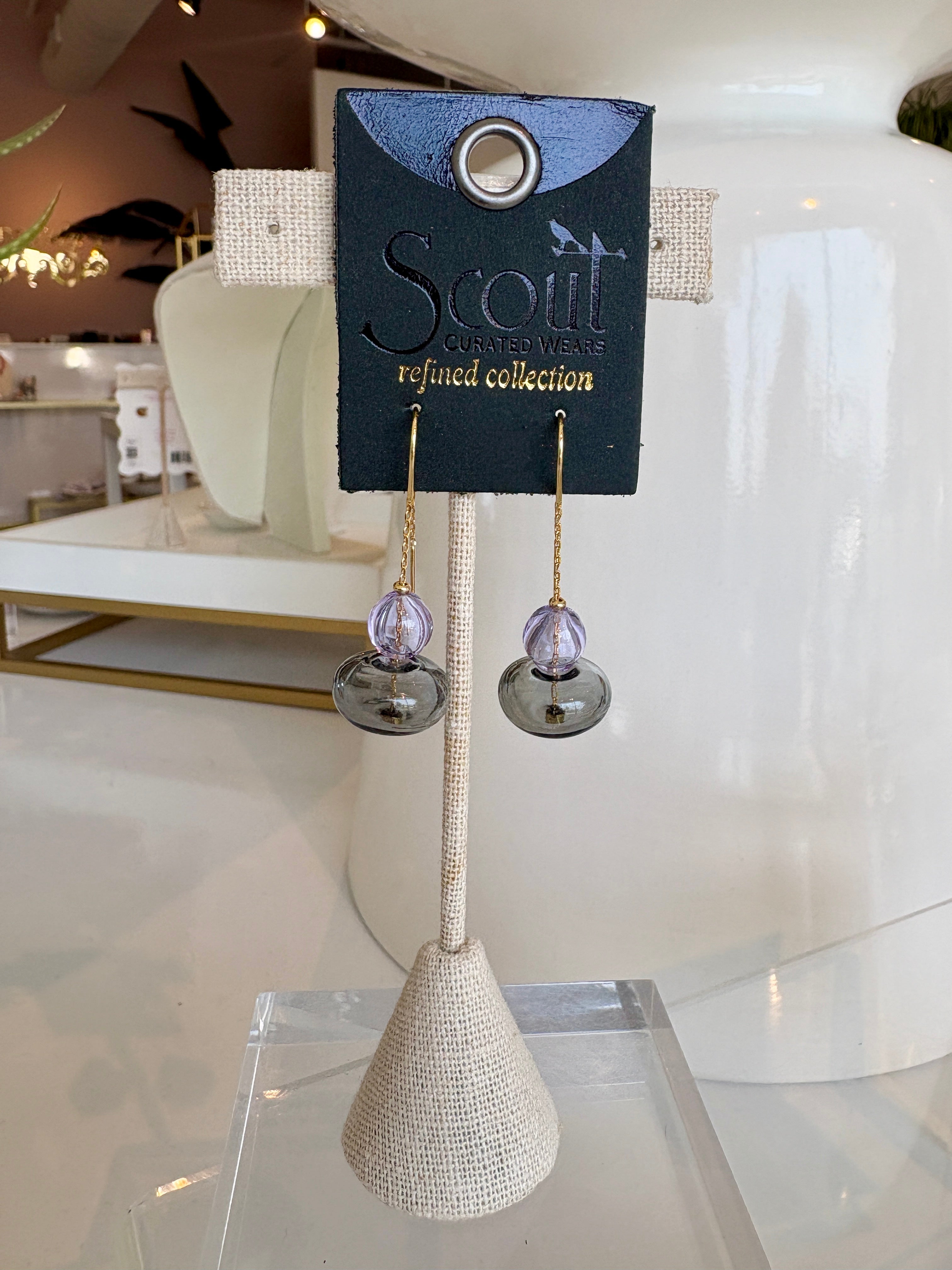 Refined Glass Stacked Threader Earring {Gold/Lavender/Smoke}