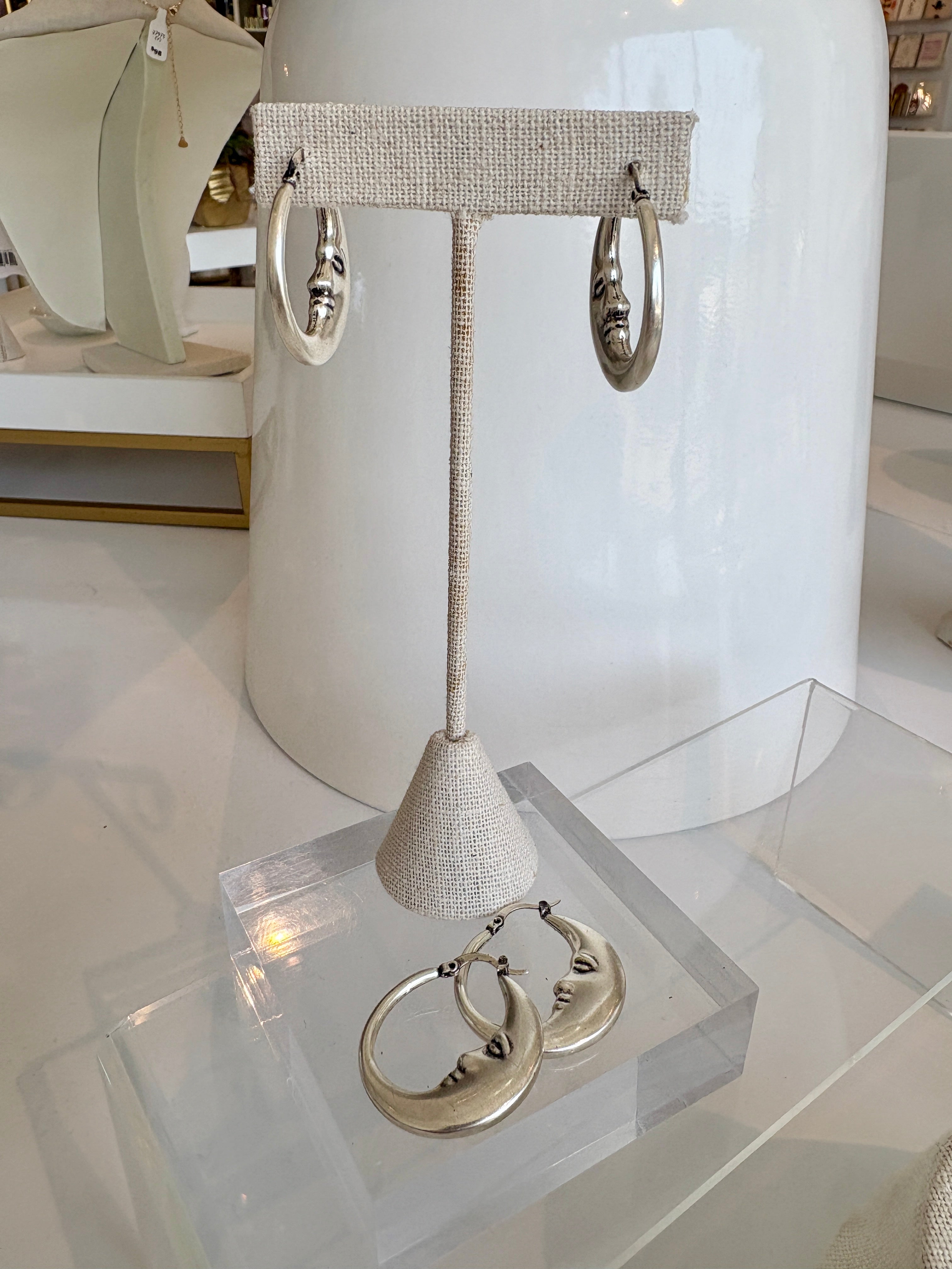 Refined Icon Moon Hoop Earrings {Silver}
