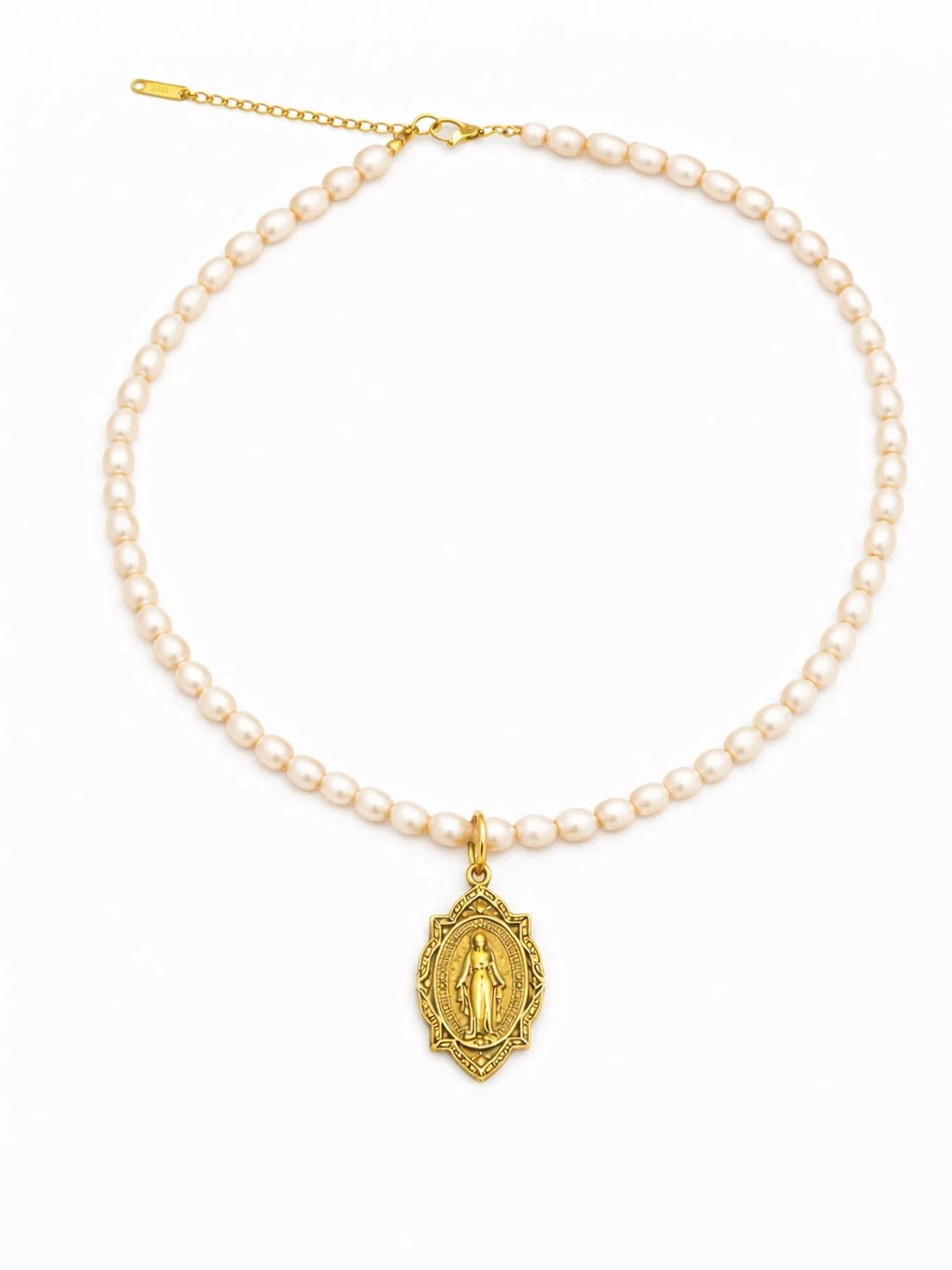 Sacred Beaded Pearl Necklace {Gold/Unique Mary}