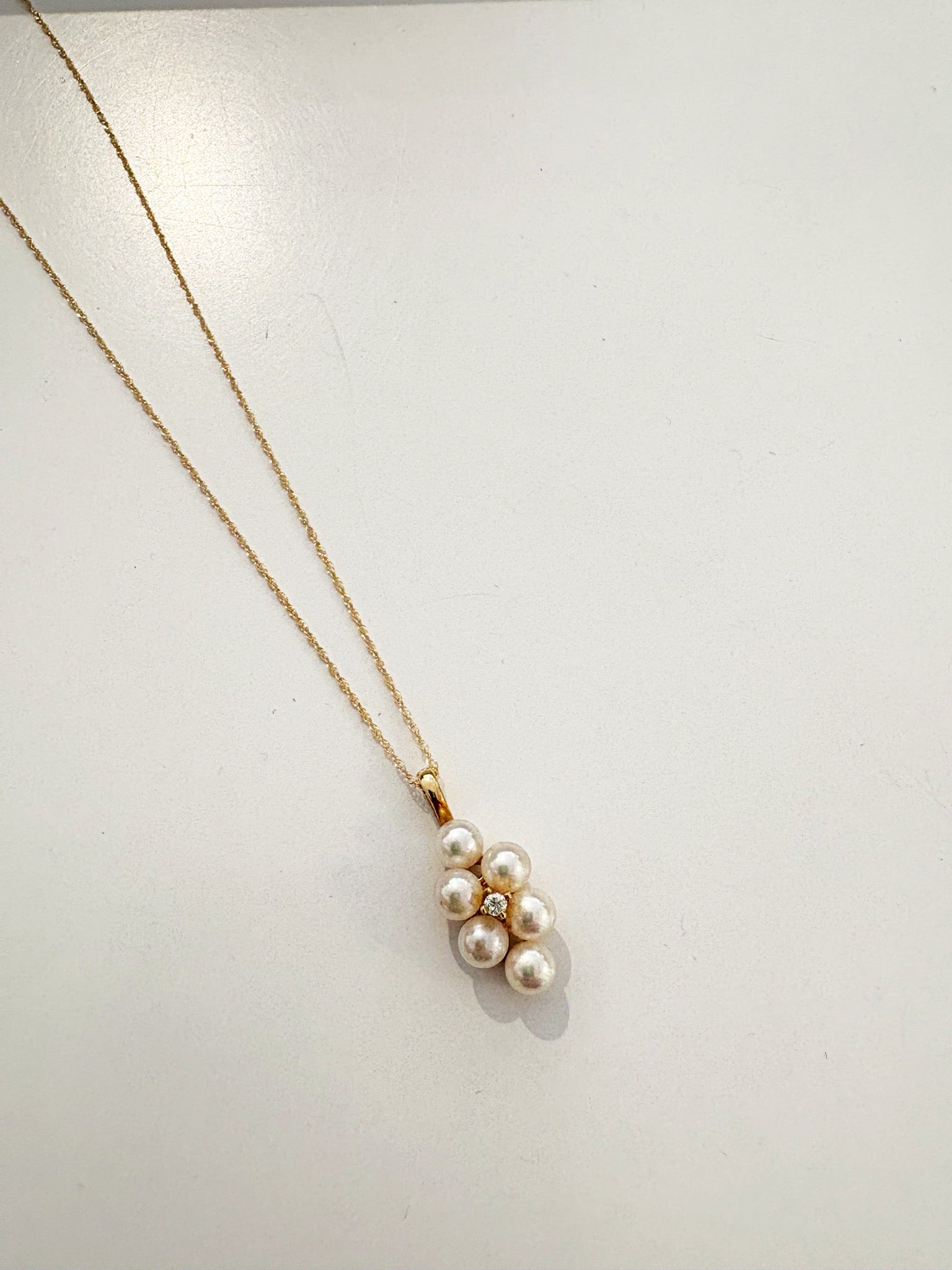 Pearl and White Sapphire Cluster Necklace {14kt/Estate}