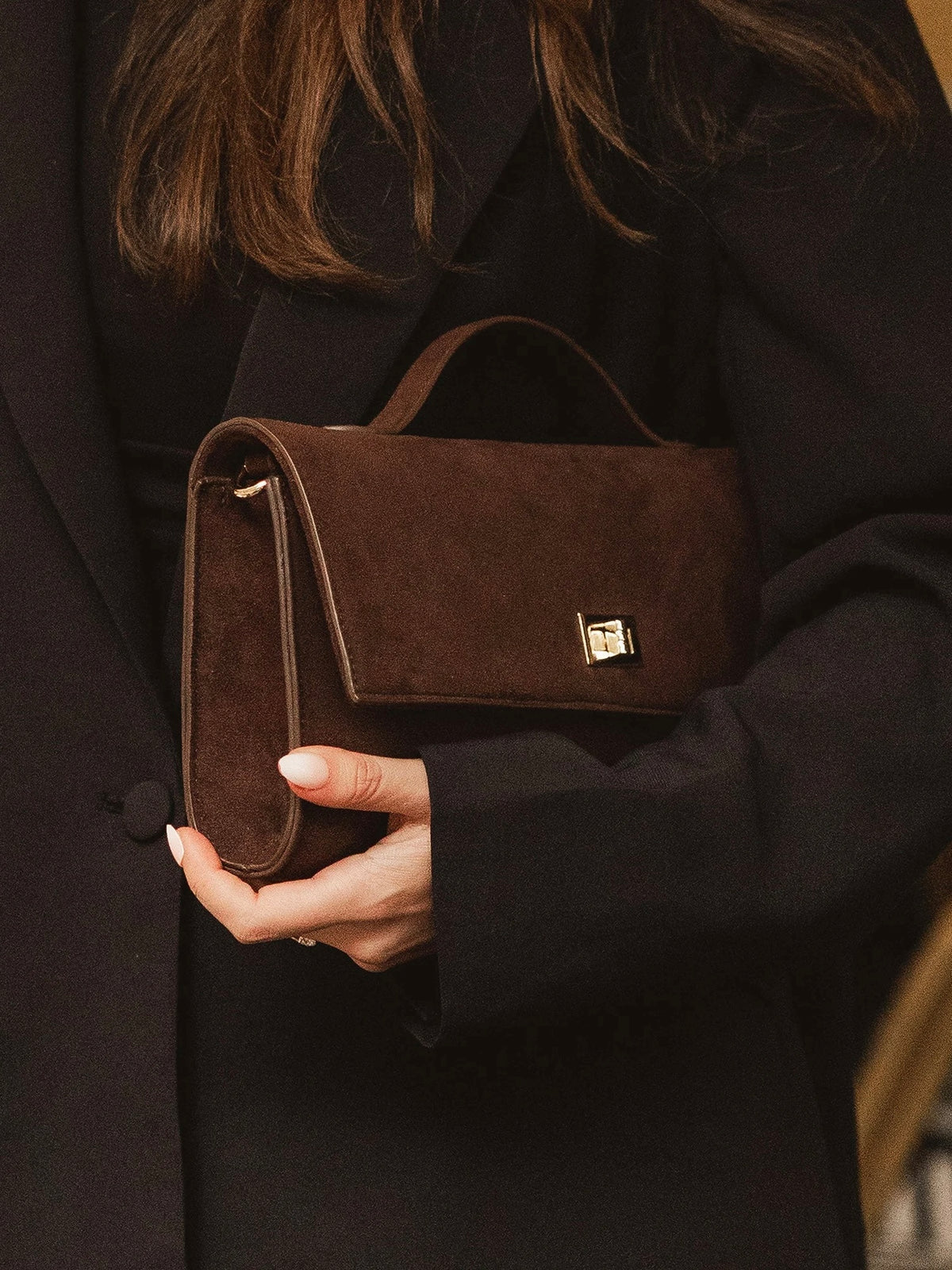 Delaney Clutch Crossbody {Suede Chocolate}