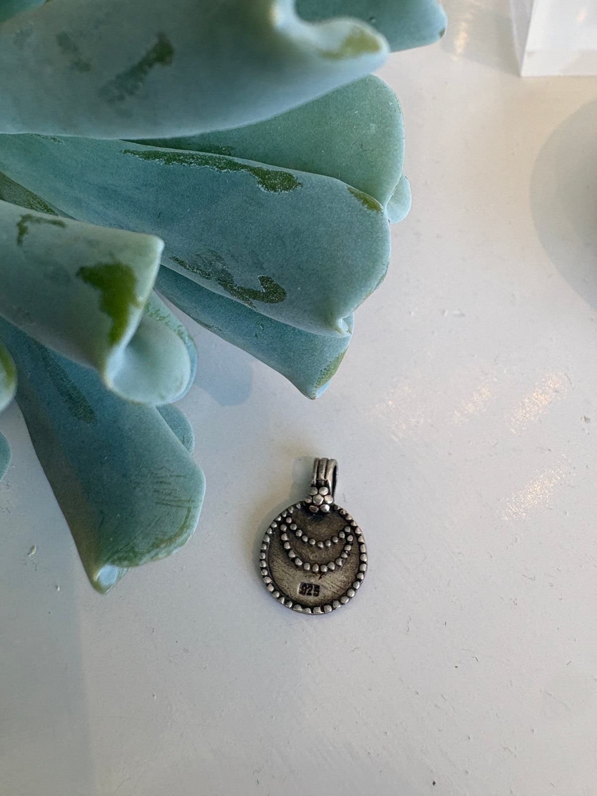 Dotted Crescent Moon Charm {Silver/Estate}