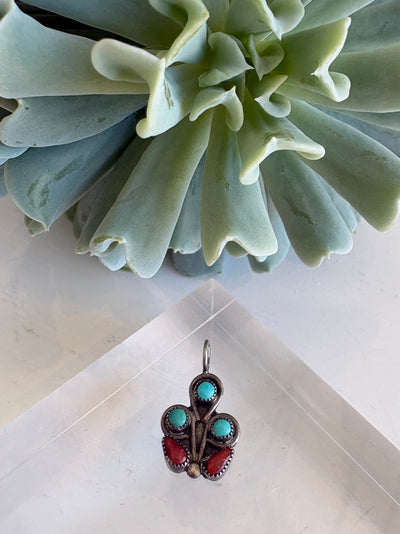 Turquoise and Coral Charm {Estate/Silver}