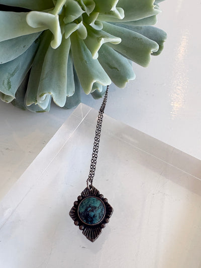 Oxidized Turquoise Pendant Necklace {SS/Estate}