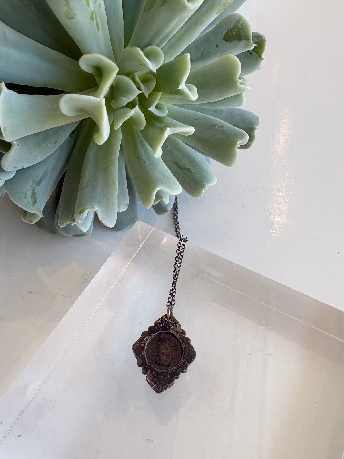 Oxidized Turquoise Pendant Necklace {SS/Estate}