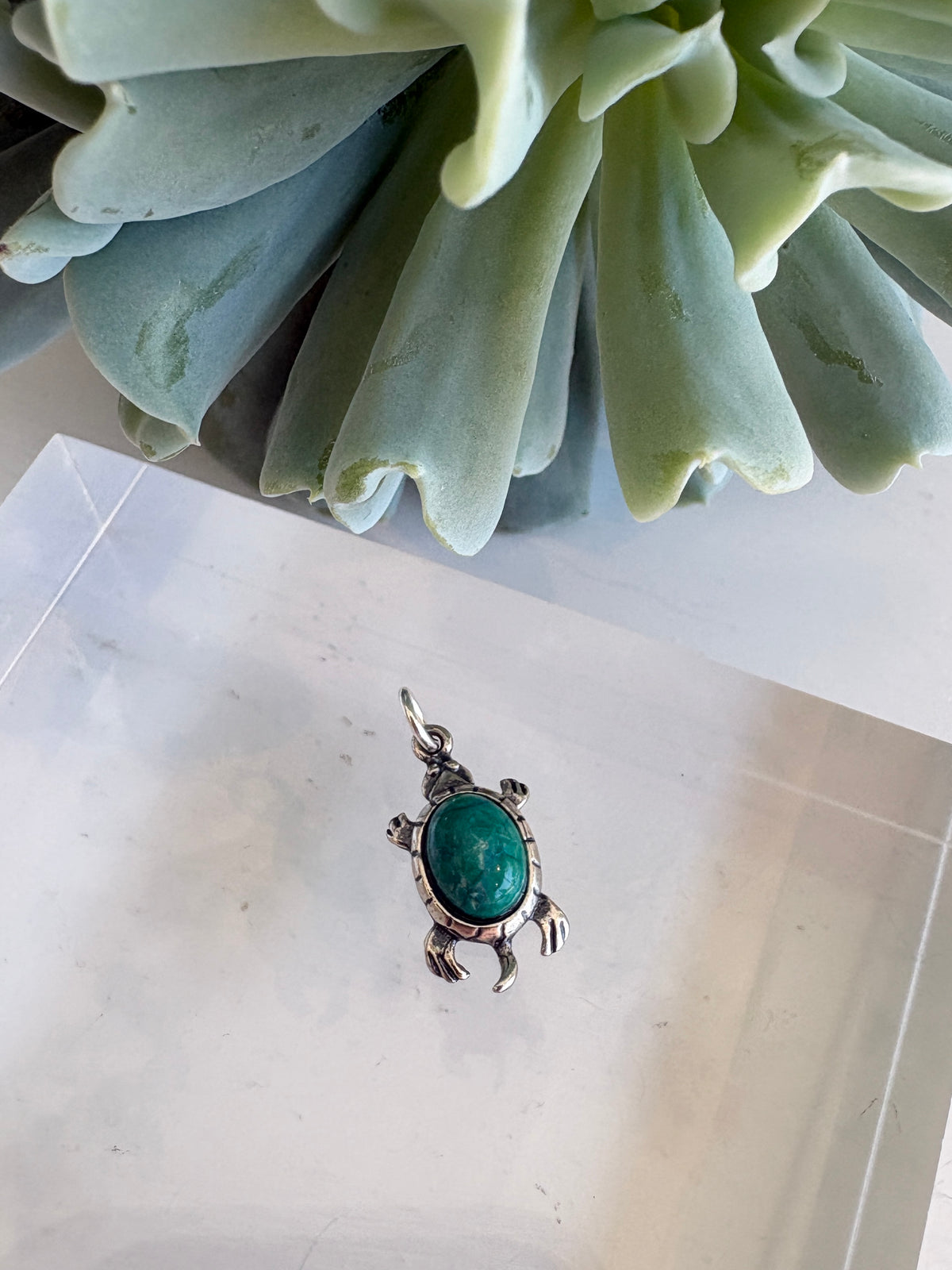 Stone Turtle Charm {Estate/Silver}