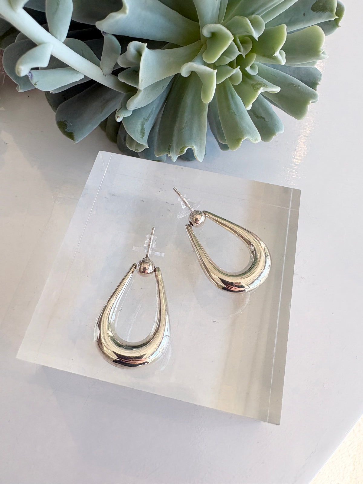Oblong Statement Post Earrings {Silver/Estate}